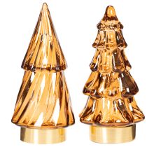 Artikel Glas Weihnachtsbaum LED 13 cm Braun-Gold Batteriebetrieben 2er Set Innenbereich