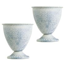 Artikel Mini Metallpokal Vase Kelch 11,5 cm Weiß Blau Vintage Dekoration 2er Set