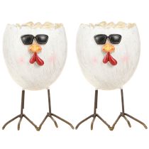 Artikel Mini-Pflanztopf Ei-Design mit Hühnergesicht, Sonnenbrille und Metallfüßen, Polyresin, H12,5 cm, 2er-Set