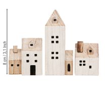 Artikel Mini Weihnachtsdorf Holz Deko Weiß Natur H13/7cm 6 St