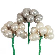 Artikel Mini Weihnachtskugeln Creme Grau Glas Spiegelbeeren Ø25mm 140 St