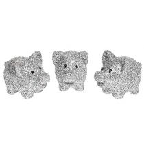 Mini Glückschweine mit Glimmer Silber 3cm 24St