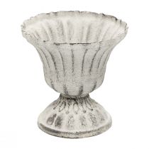 Mini Pokalvase Metall Kelch Weiß Grau Antik Ø8cm H8cm