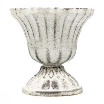 Mini Pokalvase Metall Kelch Weiß Grau Antik Ø8cm H8cm