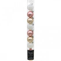 Artikel Mini Weihnachtskugeln Creme, Rosa, Weiß Echtglas Ø3cm 9St