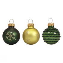 Mini Weihnachtskugeln Glas Grün Gold Glaskugeln Ø3cm 9St