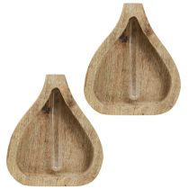 Artikel Glasreagenzvase mit Mangoholzrahmen, Tropfenform, H 17 cm, 2 Stück