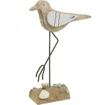 Möwe aus Holz, maritime Deko, Küstenvogel Shabby Chic, Blau-Weiß H25cm