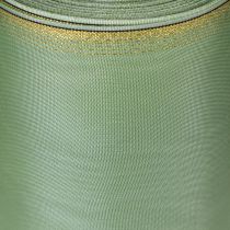 Artikel Moiré-Kranzband aus Acetat und Polyester, 175 mm x 25 m, Salbeigrün mit Goldrand