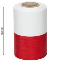 Artikel Kränzband aus Acetat Taft 150mm Weiß-Rot mit Moiré-Effekt – Dekoband für Trauerkränze