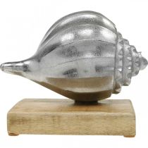 Artikel Muschel aus Metall auf Holzsockel, silbern, H15cm, B18,5cm