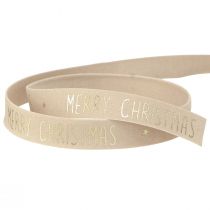 Artikel Natürliches Samt Weihnachtsband mit 'Merry Christmas' in Gold Breit 15mm Länge 5m