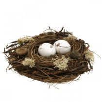 Artikel Osternest mit Eiern künstlich Natur, Weiß Tischdeko Ostern Ø19cm