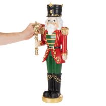 Artikel Nussknacker Dekofigur 59 cm aus Polyresin in Rot-Grün-Schwarz-Gold für Innenbereiche
