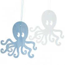 Oktopus zum Hängen Blau, Weiß Krake aus Holz Maritime Sommerdeko 8St
