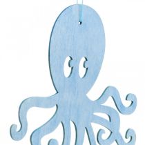 Oktopus zum Hängen Blau, Weiß Krake aus Holz Maritime Sommerdeko 8St