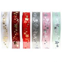 Dekoband Organza mit Sternmotiv 25mm 20m