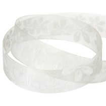 Artikel Organzaband mit Blumen, Geschenkband, Grün, 25 mm x 18 m, Polyamid