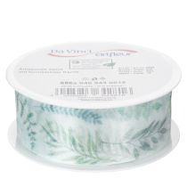 Artikel Organzaband Chiffonband Transparent Blätterzweige Grün-Weiß 40mm 15m