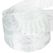 Artikel Organzaband Chiffonband Transparent Blätterzweige Grün-Weiß 40mm 15m