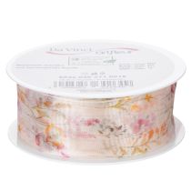 Artikel Organzaband Chiffonband Blumenmuster 40mm x 15m Rosa Apricot Orange