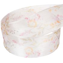 Artikel Organzaband Chiffonband Blumenmuster 40mm x 15m Rosa Apricot Orange