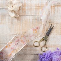 Artikel Organzaband Chiffonband Blumen Orange Rosa 40mm 15m