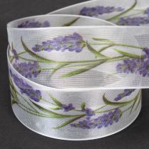 Artikel Organzaband 40mm x 20m Lavendel-Motiv Chiffonband Weiß Violett für Dekorationen