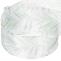 Artikel Organzaband Chiffonband mit Pflanzenmotiv 40mm x 15m Weiß-Grün