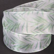 Artikel Organzaband Chiffonband mit Pflanzenmotiv 40mm x 15m Weiß-Grün