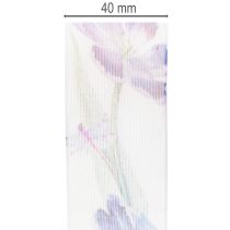 Artikel Organzaband Chiffonband mit Papageientulpen-Motiv Lila 40 mm x 18 m