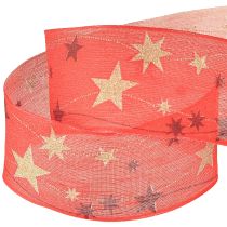 Artikel Weihnachtsband Rot Band mit Sternen Drahtkante 40mm 15m
