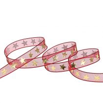Artikel Organzaband Polyester Dunkelrot mit Goldsternen 10mm 20m Dekoband
