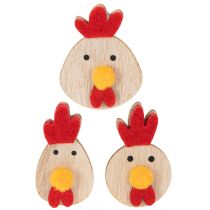 Artikel Holzdekoration Huhn mit Klebepunkt, 5 cm, Rot, 36 Stück