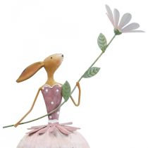 Osterdeko Metall Deko Osterhase mit Blume Bunt H52cm