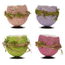 Artikel Osterei Dekoschale aus Kunststoff und Moos 9 cm in Rosa, Pink, Lila, Grün für Innen, 4 Stück