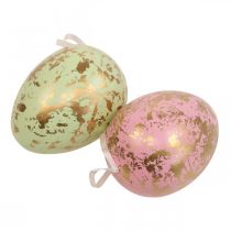 Osterei zum Aufhängen Deko Eier Rosa, Grün, Gold 20cm 2St