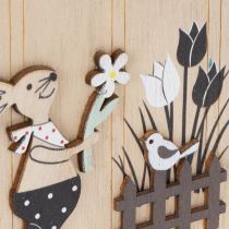 Artikel Holz-Ostereier mit Hasenmotiv, 13 cm, Natur-Weiß, 6er-Set, zum Aufhängen