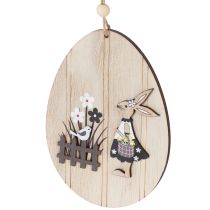 Artikel Holz-Ostereier mit Hasenmotiv, 13 cm, Natur-Weiß, 6er-Set, zum Aufhängen