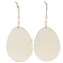 Artikel Holz-Ostereier mit Hasenmotiv, 13 cm, Natur-Weiß, 6er-Set, zum Aufhängen