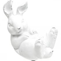 Osterhase Vintage Look Hase liegend Weiß Keramik 12,5×8×14cm