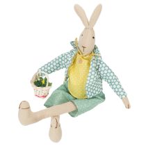 Artikel Osterdeko Hase aus Stoff, Hasenjunge mit Kleidung und Blumenkorb, 46 cm