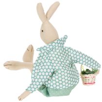 Artikel Osterdeko Hase aus Stoff, Hasenjunge mit Kleidung und Blumenkorb, 46 cm