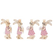 Artikel Holz-Deko Klammern Hasen 7,5cm Rosa Weiß Ostern 4er Set