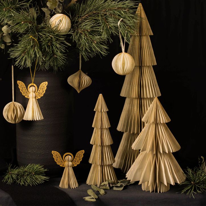 Papier Weihnachtsbaum Papier Tannenbaum Creme, Gold H60cm