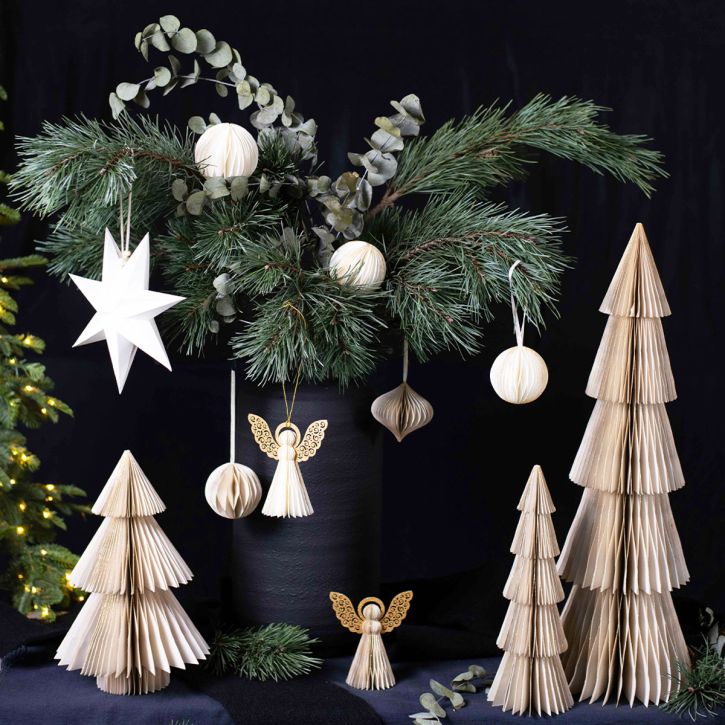 Artikel Papier Weihnachtsbaum Papier Tannenbaum Creme Gold H30cm