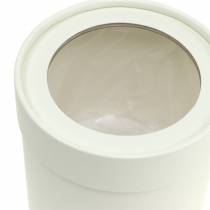 Artikel Runde Blumenbox aus Karton mit Sichtdeckel Ø10/12cm Creme 2er Set