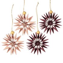 Artikel Papiersterne zum Aufhängen, 10 cm, Bordeaux und Rosa, 4er-Set