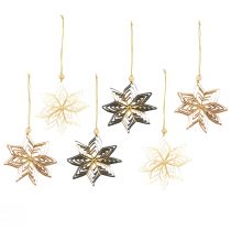 Artikel Papiersterne 10 cm Weiß, Braun, Grün mit Holzperle und Aufhänger – Christbaumschmuck 6 Stück