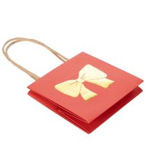 Artikel Geschenktüte aus Papier, 12 cm, Rot mit goldenem Schleifen-Motiv, 8 Stück